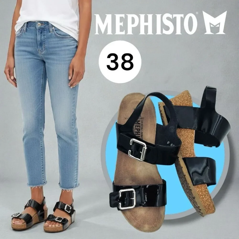 Mephisto Women's Lissandra Strappy Platform Wedge Heel Sandals Black Size 38